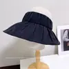 Chapéu de Sol Plissado Versátil de Cor Sólida para Mulheres, Chapéu Respirável Casual de Proteção Solar para o Verão, Chapéu de Sol para Viagem de Férias, Moderno
