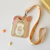 Portatarjetas con correa para el cuello de PU de dibujos animados Hisocute, protector de tarjeta de 3 pulgadas, estuche de almacenamiento para tarjeta de comida de estudiante, tarjeta de autobús
