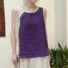 Camisola de Algodón y Lino para Mujer, Estilo Nuevo de Verano para Comercio Exterior, Top Asimétrico con Decoración de Botones y Top sin Mangas con Patchwork