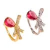 Anillo de Moda Ligera de Lujo Ajustable para Mujer, Lazo Chapado en Cobre Dorado 18K/Oro Blanco K Transfronterizo Europeo y Americano, Microincrustado Completo de Circonita Diamante, para Bricolaje