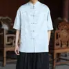 Camisa holgada de manga corta, nueva camisa de seda helada estilo chino para hombre, estilo nacional retro, camisa fina de brocado jacquard de verano