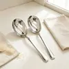 Juego de cucharas de servir de acero inoxidable para uso doméstico, cuchara de servir perforada de mango largo, cuchara de sopa grande, cuchara utilitaria para servir y escurrir aceite, juego de dos piezas