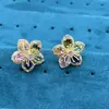 Corea del Sur Moda Pendientes de Lujo Ligero para Mujer Circonita Microincrustada Pendientes de Flor de Cerezo Coloridos Elegantes Pendientes de Flor Chanel Lote