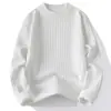 Suéter Masculino de Tricô Grosso Jacquard Gola Redonda Primavera Outono Plus Veludo Espessado Manga Longa Pulôver Malha Roupa de Fora Casual Top
