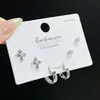 SLBABY exquisitos aretes pequeños con incrustaciones de diamantes, tres pares, aguja de plata s925, elegantes, simples, aretes múltiples