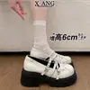 Zapatos Mary Jane de Cuero Genuino con Plataforma de Suela Gruesa y Tacón Alto para Mujeres Bajitas Estilo Academy Zapatos Individuales JK Tacón Grueso Británico Zapatos Pequeños de Cuero