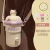 Vaso de Vidrio de Alta Apariencia para Niñas, Lindo Vaso con Popote 3D, Gran Capacidad, Botella de Agua Portátil Cruzada para Niños y Estudiantes