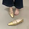 Sapatos Mary Jane Dourados de Bico Quadrado com Salto Grosso, Versáteis para Primavera/Verão 2026, Apresentando uma Única Tira e Design Slip-On, Elegantes e Adequados para o Dia a Dia, Sapatos de Bico Baixo para Mulheres