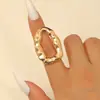 Anel Feminino Geométrico Europeu e Americano Estilo Linhas Flores e Folhas Abertura Irregular Brilhante Anel Exagerado