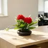 Crisântemo artificial de bola com duas flores, pequeno bonsai, para decoração de restaurante e hotel, flores artificiais e plantas verdes, pequenas plantas em vaso raso, enfeites de mesa