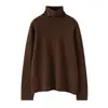 Novos estilos de outono e inverno: Camada base gola alta 100% cashmere puro, suéter de malha quente de cor sólida com mangas compridas para mulheres