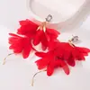 Pendientes con Colgante de Flor y Borla de Pedrería Color Sólido de Moda Estilo Coreano He Ming Jewelry con un Toque de Lujo Ligero y de Alta Gama para Mujer