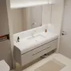 Set de Mueble de Baño con Lavabo Integrado Color Crema, Apto para la Piel, Lavabo de Cerámica, Tocador de Madera Maciza