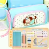 Estuche para lápices de gran capacidad con diseño de cachorro de dibujos animados en colorblock dopamina, caja de papelería de varias capas de alta apariencia estilo coreano estilo ins, bolsa para lápices