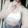 Nuevo Estilo Interior Sexy Malla Hueca Transparente Manga Larga Malla Camiseta Base Top Camisa de Encaje
