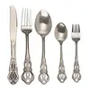 Juego de Cubiertos de Acero Inoxidable Transfronterizo con Relieve Hueco Diseño Vintage, Juego de 5 Piezas Estilo Europeo para Steak, Tenedor y Cuchara, Venta al por Mayor desde el Fabricante