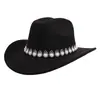 Venda Quente Transfronteiriça Chapéu de Cowboy Versátil Decoração de Corrente de Pérolas Cor Sólida da Moda Chapéu Jazz Combinando com Casamento Retrô Literário