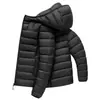 Jaqueta de plumas masculina com 90% de plumas, leve, para atividades ao ar livre, com capuz, casual, moderna, quente, casaco de plumas com costelas para homens jovens e de meia-idade