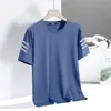Camiseta de verano de seda de hielo para hombre, cuello redondo, ropa de secado rápido, manga corta, delgada, transpirable, media manga, tops de talla grande, deporte para hombre, holgada, tendencia