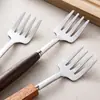 Espátula Cuchara de Acero Inoxidable con Mango de Madera para Uso Doméstico, Cuchara para Sandía, Cuchara de Madera de Haya Estilo Japonés, Tenedor, Cuchara Creativa de Cabeza Cuadrada, Cuchara Tenedor para Postre