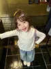 Chaleco de Punto para Niña Otoño Nuevo Chaleco Infantil con Parche de Lunares, Camisa Base con Patrón de Conchas, Jeans para Bebé
