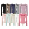 Estilo Coreano Bolsillos Sentido del Diseño Cuello en U Grande Puro Deseo Camiseta de Manga Larga para Mujer Otoño Nueva Llegada Corte Ajustado Corta Capa Base Top de Chica Atrevida