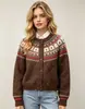 Novo Cardigã de Tricô Jacquard Floral Fair Isle Outono/Inverno para Mulheres, Casaco Suéter Vintage Gola Redonda, Top Solto e Versátil