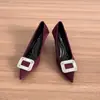 Zapatos de tacón alto de punta de gamuza negra para mujer, cómodos para uso prolongado, adecuados para el lugar de trabajo y para ir al trabajo, con hebilla cuadrada de pedrería y tacón de aguja