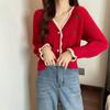 Jaqueta Cardigan Suéter Fino de Malha de Manga Longa Cor Cereja Branco para Mulheres Primavera e Outono 2025 Novo Casual Curto