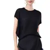 Camiseta Feminina Solta de Manga Curta Leve Respirável Manga Morcego Miyake Plus Size Cobertura Corporal Versátil Top Plissado