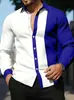 Camisa de manga larga de comercio exterior transfronterizo para hombres musculosos, cuello camisero de bloques de color, elasticidad en cuatro direcciones, sin arrugas, directo de fábrica, venta al por mayor desde una sola pieza