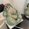 Bolso de Lona con Cordón Estilo Artístico Coreano Bolso Sobaco de Moda de Nailon Bolso de Mano Celebridad de Internet con Cordón Plisado al Hombro Bolso de Mujer