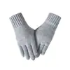 Guantes antideslizantes con etiqueta de cuero, lana tejida de color sólido, para pantalla táctil, cálidos, con rayas verticales, guantes de invierno de alta gama para hombres y mujeres, al por mayor