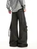 Calça de Trabalho OREETA Americana Clean Fit com Múltiplos Bolsos Unissex Solta Perna Larga Perna Reta Calças Casuais