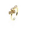 Anel de zircônia micro-cravado, anel aberto ajustável, banhado a ouro claro 14k, anel de laço, acessórios de joalheria para as mãos