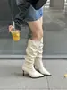Moda Otoñal Adelgazantes Botas Largas para Mujer Tacón de Aguja Botas Hasta la Rodilla Arrugadas en la Rodilla Punta Nueva Botas de Tacón Alto No por Encima de la Rodilla 2026
