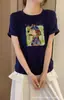Camiseta de Algodón Acanalado para Mujer, Estampado Directo Digital, Mangas Enrolladas, Top de Manga Corta Ajustado, Segunda Remesa de Verano, Directo de la Fábrica Fuente