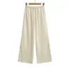 Pantalones casuales de estilo europeo y americano, nuevos, con cintura de cordón, pierna recta, pantalones de pierna ancha adelgazantes, pantalones largos de lino para mujer