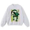 Marca retro de estilo callejero, sudadera con capucha estampada desgastada, estilo callejero europeo y americano de cuello redondo, sudadera holgada, directo del fabricante