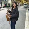 Jaqueta curta de algodão leve color block 2026, novo estilo de inverno, casaco de algodão com lapela pequena inspirado na Chanel, peça externa de algodão com padrão de losangos e corte solto