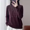 Nuevo Suéter de Punto de Cuello Alto de Manga Larga para Mujer Otoño/Invierno 2026 Color Sólido con Perlas Hotfix y Pedrería Suéter Capa Base