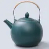 Tetera Artesanal Original de Esmalte Mineral Verde Ciruela con Asa, Olla para Preparar Té Doméstica de Gran Capacidad con Filtro, Juego de Té Estilo Retro Japonés