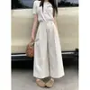 Pantalones casuales de mujer de alta gama estilo coreano, color caqui, corte holgado, versátiles, de cintura alta, pierna recta, pierna ancha