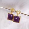 Aretes colgantes de plata de ley, oro antiguo, conjunto de joyería, moda, tres piezas, anillo de mica púrpura, estilo de corte simple