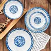Prato Fundo Estilo Chinês Azul e Branco 7 Polegadas 8 para Uso Doméstico e Comercial 9 Polegadas 10 Prato Redondo Prato de Arroz Prato de Cozinha