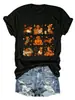 Amazon eBay site independente camiseta casual feminina divertida de manga curta com designs de cachorro, folha, árvore, abóbora em algodão colorido