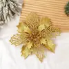 Decoración Navideña Flor Navideña 15cm Flor Artificial con Polvo Dorado Árbol de Navidad Regalo Festivo Corona Decoración del Hogar