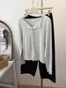 Camiseta Feminina Ruffle V-Neck Manga Longa Estilo Retrô Francês, Top Elegante Lyocell Tencel Estilo Coreano, Camisa Básica Slim-Fit Primavera e Outono