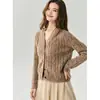 Cardigan de Punto de Seda de Morera y Cachemira con Botones, Cuello en V, Hilo Floral Nuevo Otoño 2026 Suave, Ligero y Cálido Manga Larga