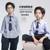 Nuevas Camisas de Manga Larga para Niños Primavera y Otoño, Camisas de Rayas Azules con Corbata, Bonitos Tops para Niñas, Azules Versátiles Casuales